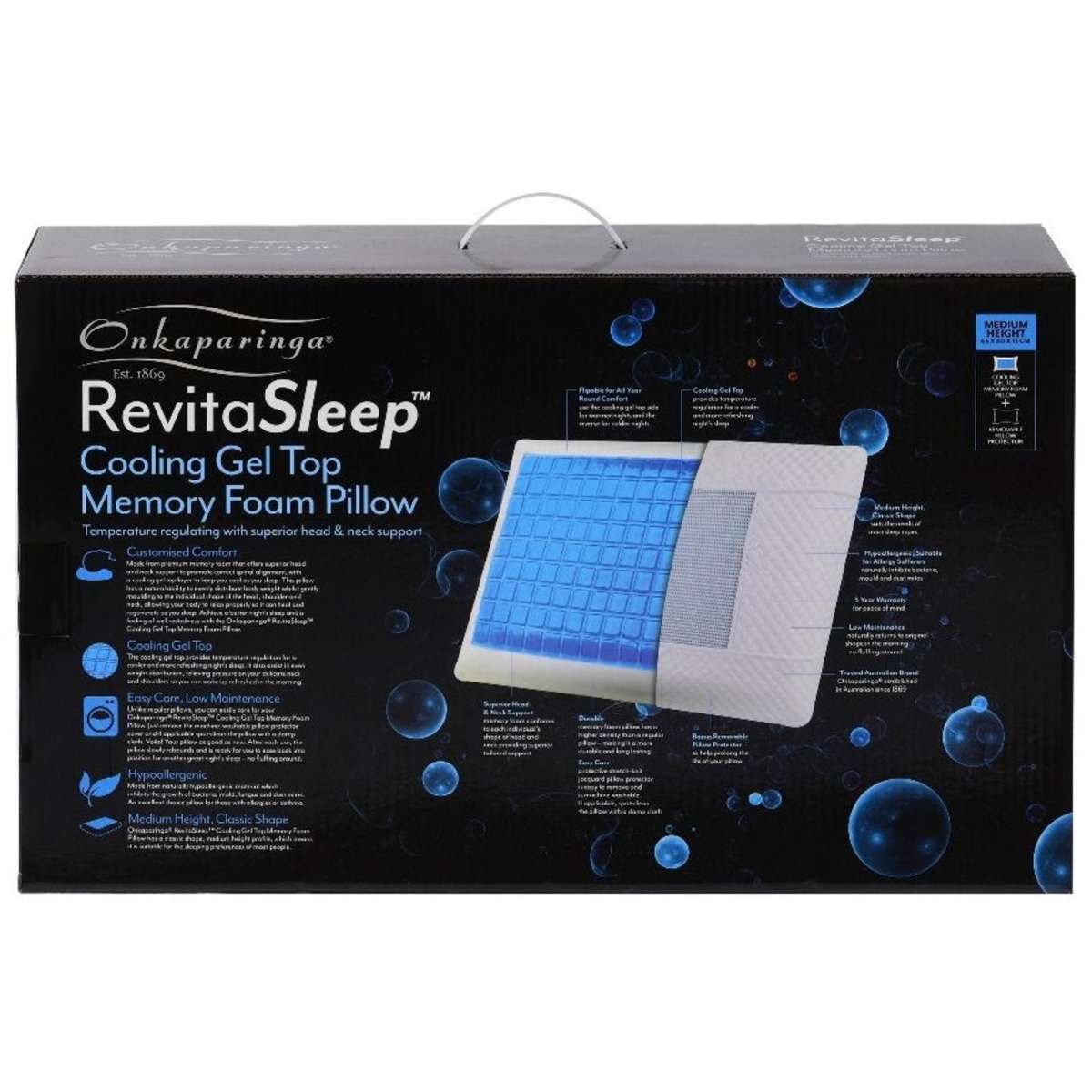 Onkaparinga Revitasleep Cooling Gel Top Memory Foam Pillow One Size