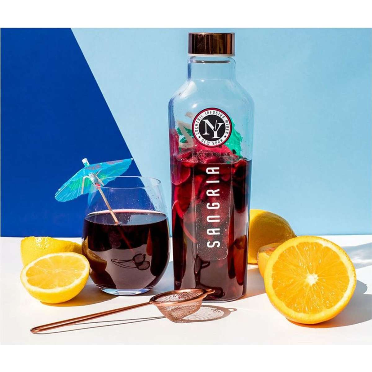 New York Cocktail Infusion Mixer Red Sangria Bottle w/ Small Sieve 120g