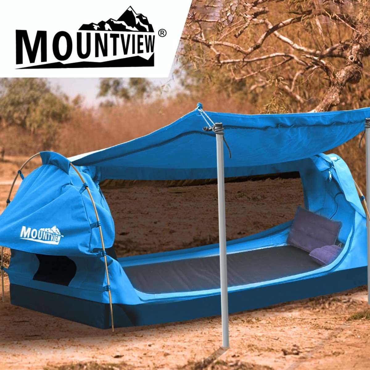 Mountview Double Swag Camping Swag Free Standing Navy, AllSeason Canvas Dome Tent Woolworths