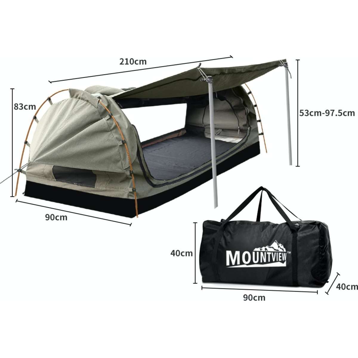 Mountview King Single Swag AllSeason Camping Swag with Canvas Dome Tent, HighDensity