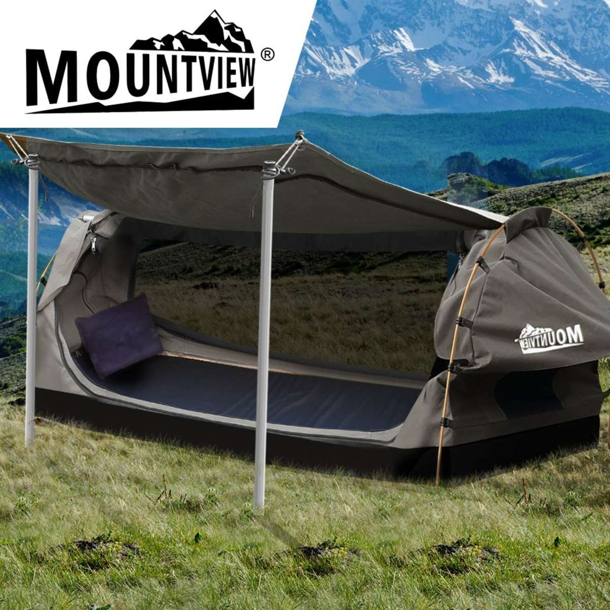 Mountview King Single Swag AllSeason Camping Swag with Canvas Dome Tent, HighDensity