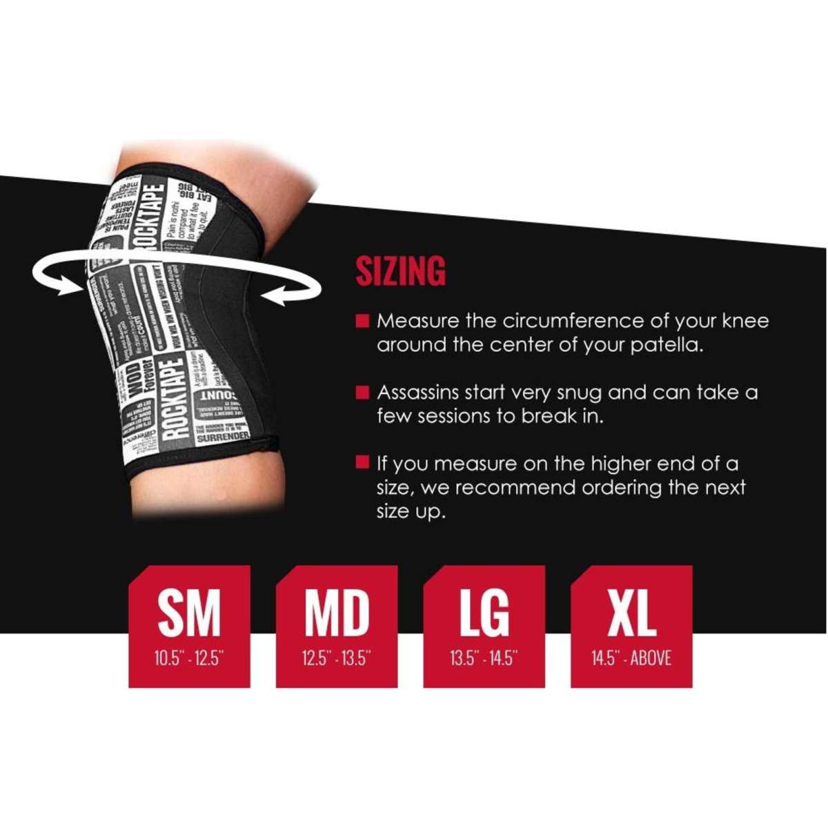 RockTape Assassins Knee Sleeves Support Compression Black 5mm M
