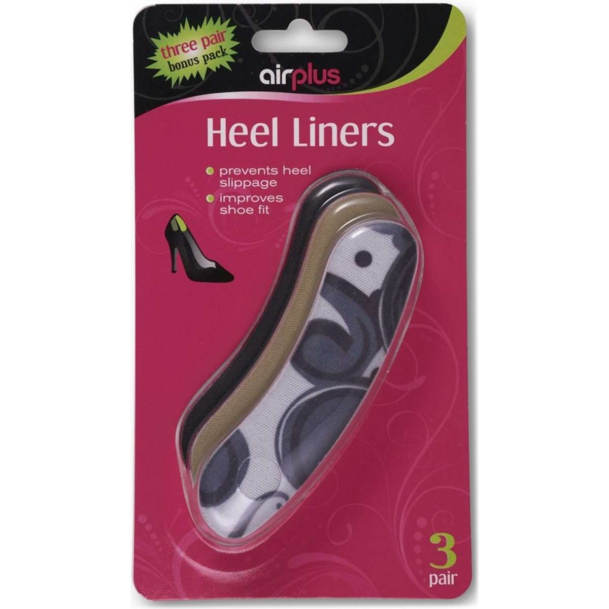 Airplus Heel Liners Improves Shoes Fit AntiSlip One Size 3 Pairs