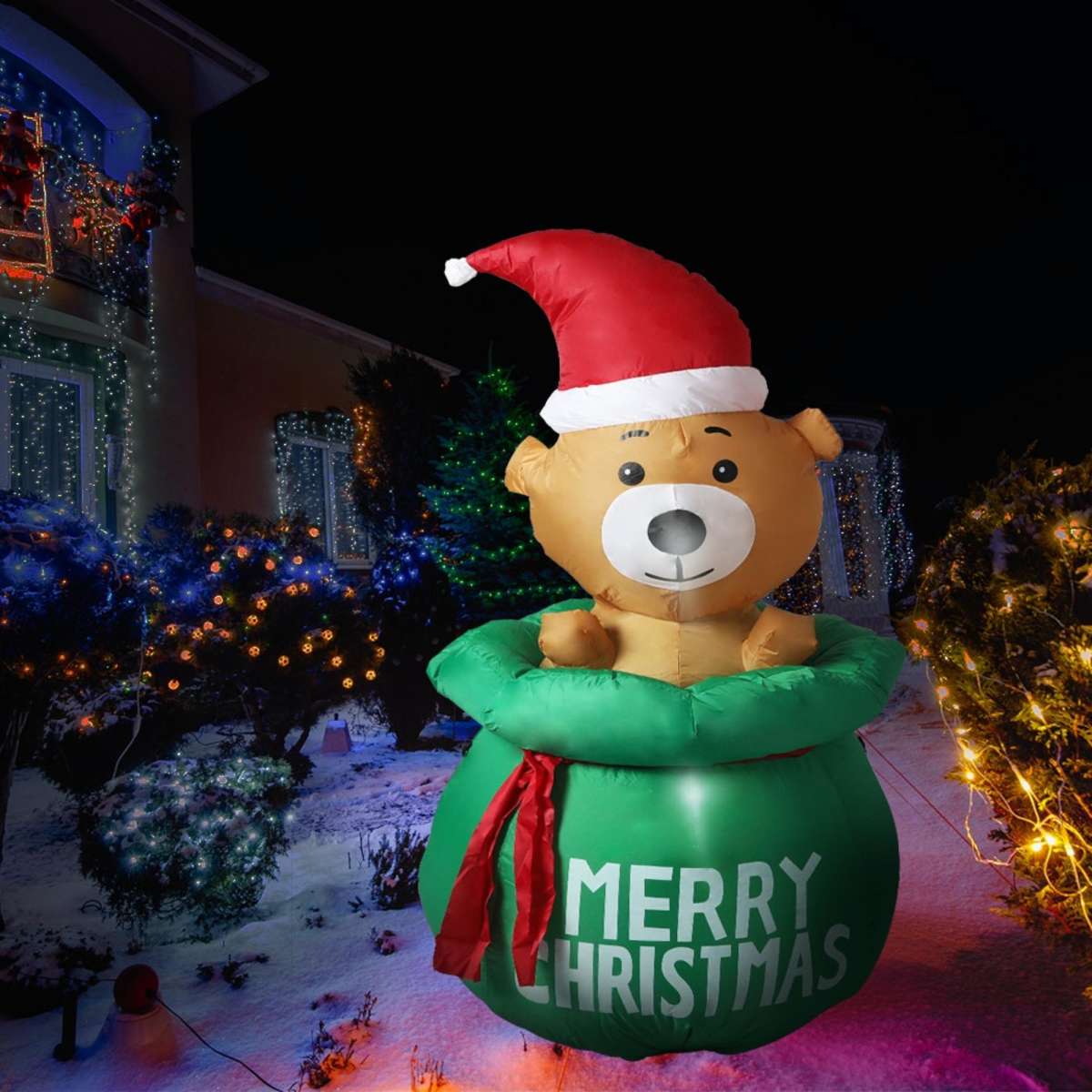 Santaco Inflatable Christmas Decorations Bubbly Bear 1.5M LED Lights