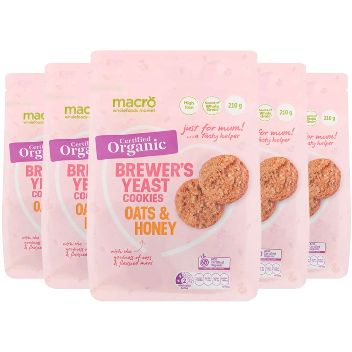 Macro Organic Brewers Yeast Cookies Oat & Honey 210g 5pk Woolworths
