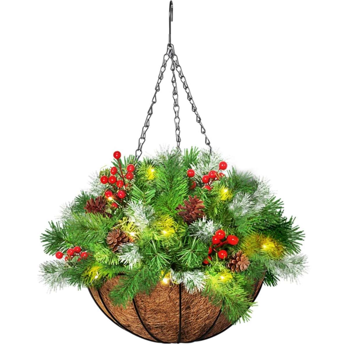 Santaco Christmas Hanging Basket Ornaments LED Lights Home Garden Porch