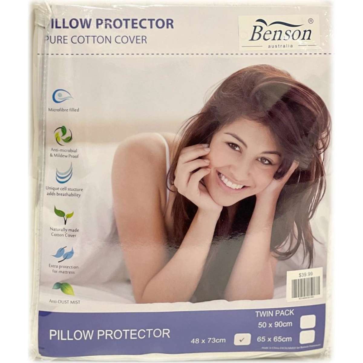 Benson Australia Cotton Covered Pillow Protector Standard Size Woolworths