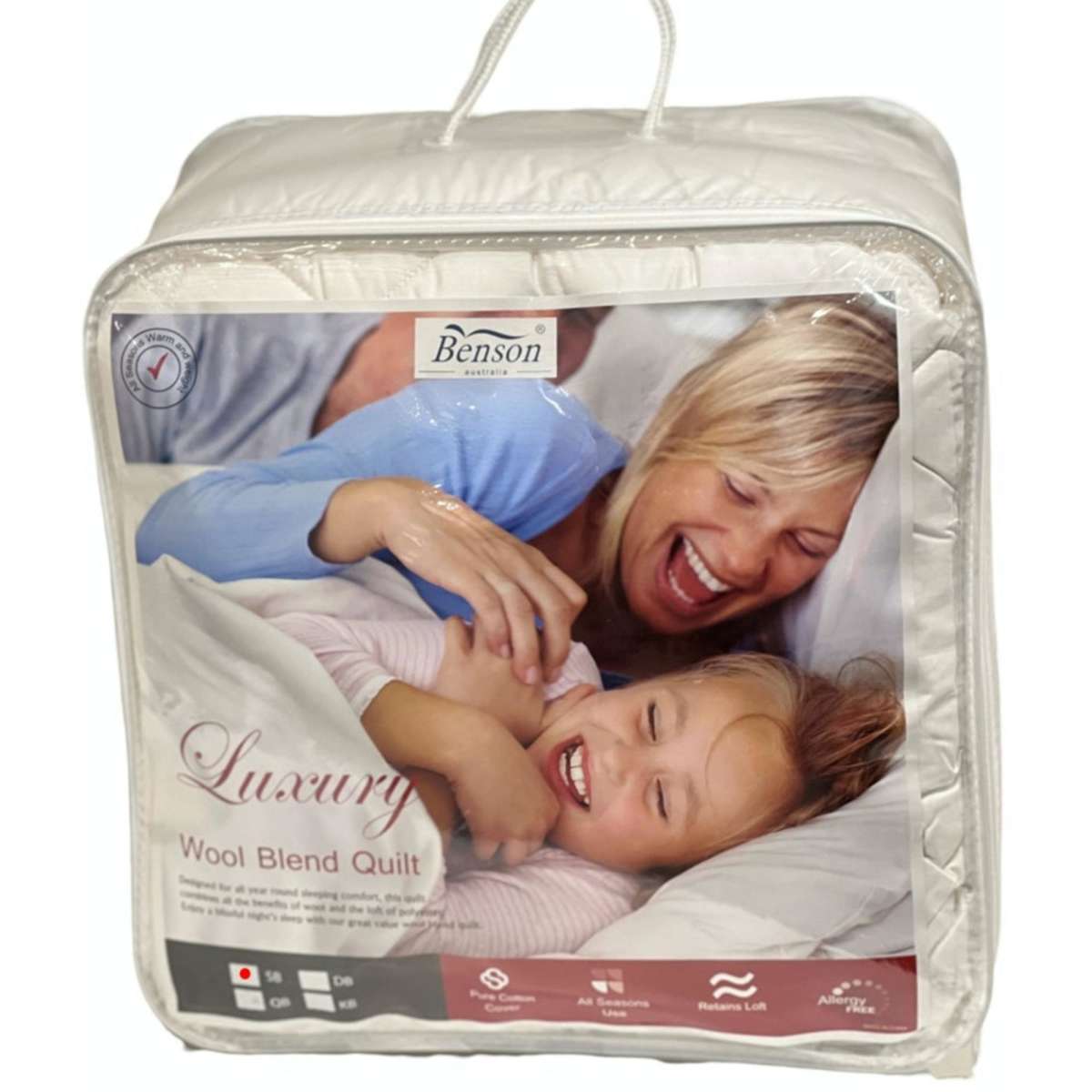 Benson Australia 500GSM Japara Cotton Cover Wool Blend Quilt Single