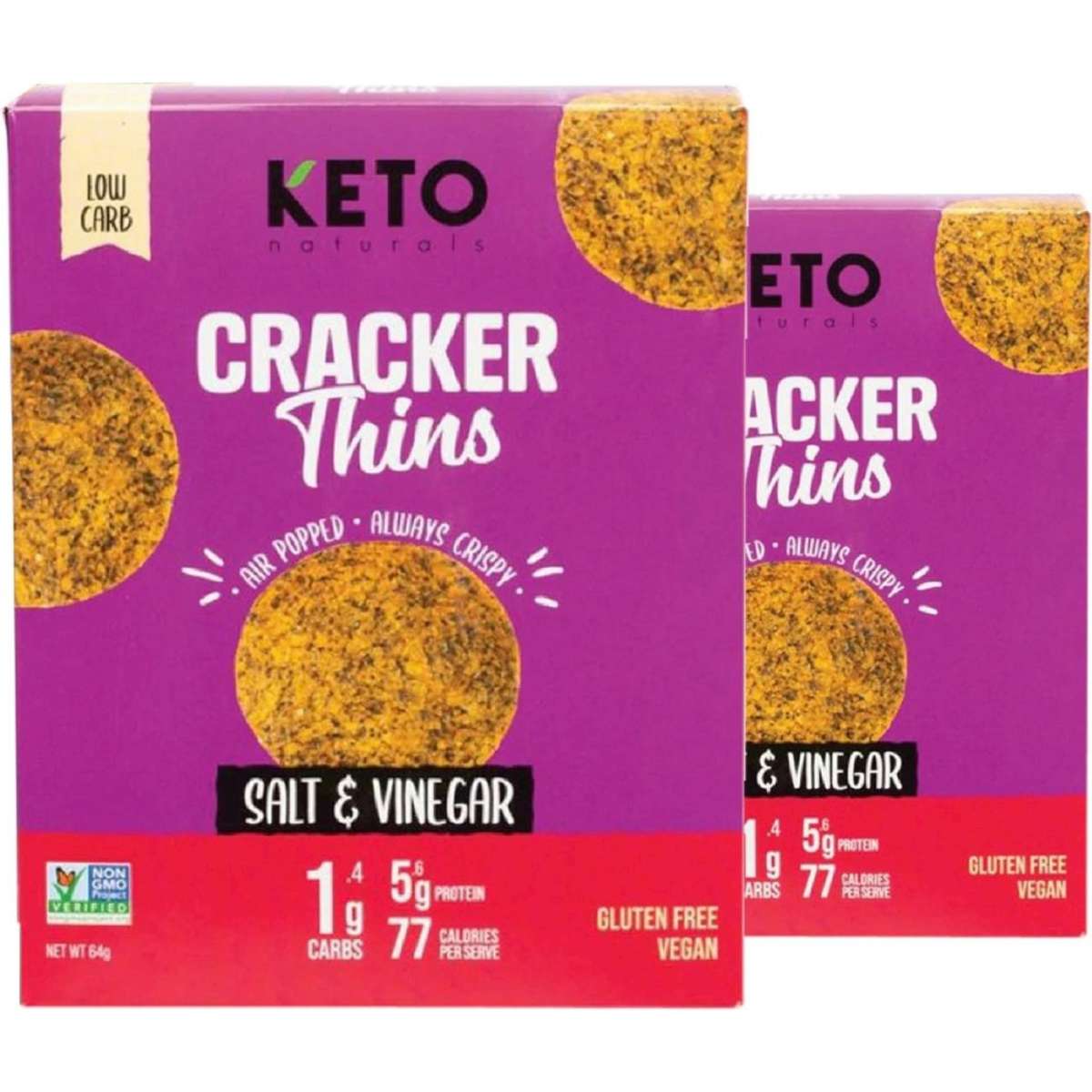 Keto Naturals Cracker Thins Salt & Vinegar 64g 2pack Woolworths