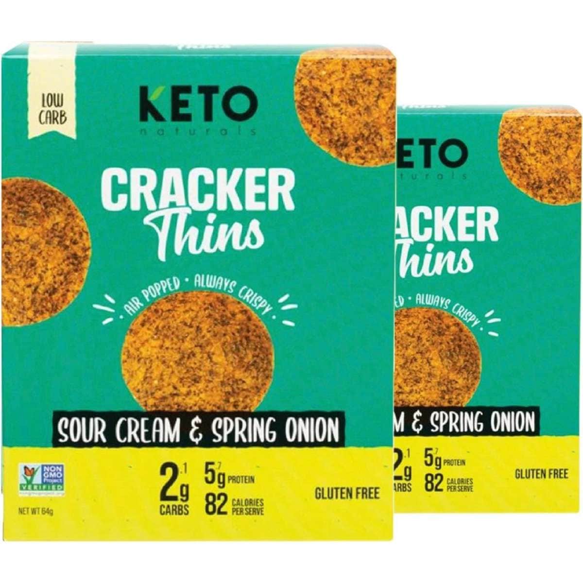 Keto Naturals Cracker Thins Sour Cream & Spring Onion 64g 2pack