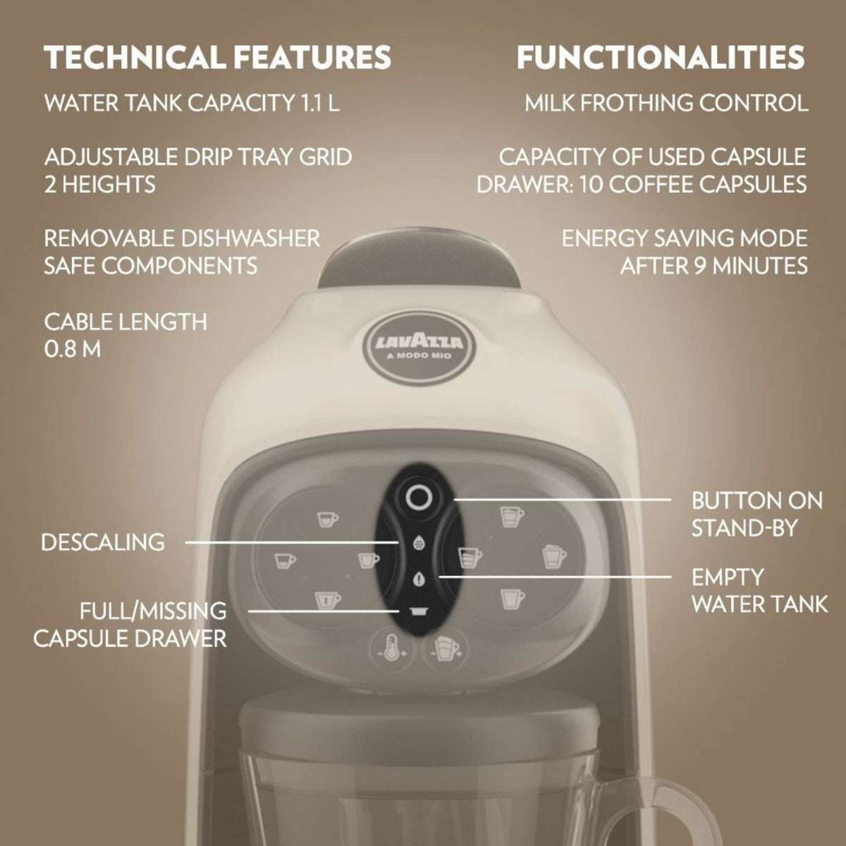 Lavazza A Modo Mio Desea Capsule Coffee Machine in White Cream Woolworths