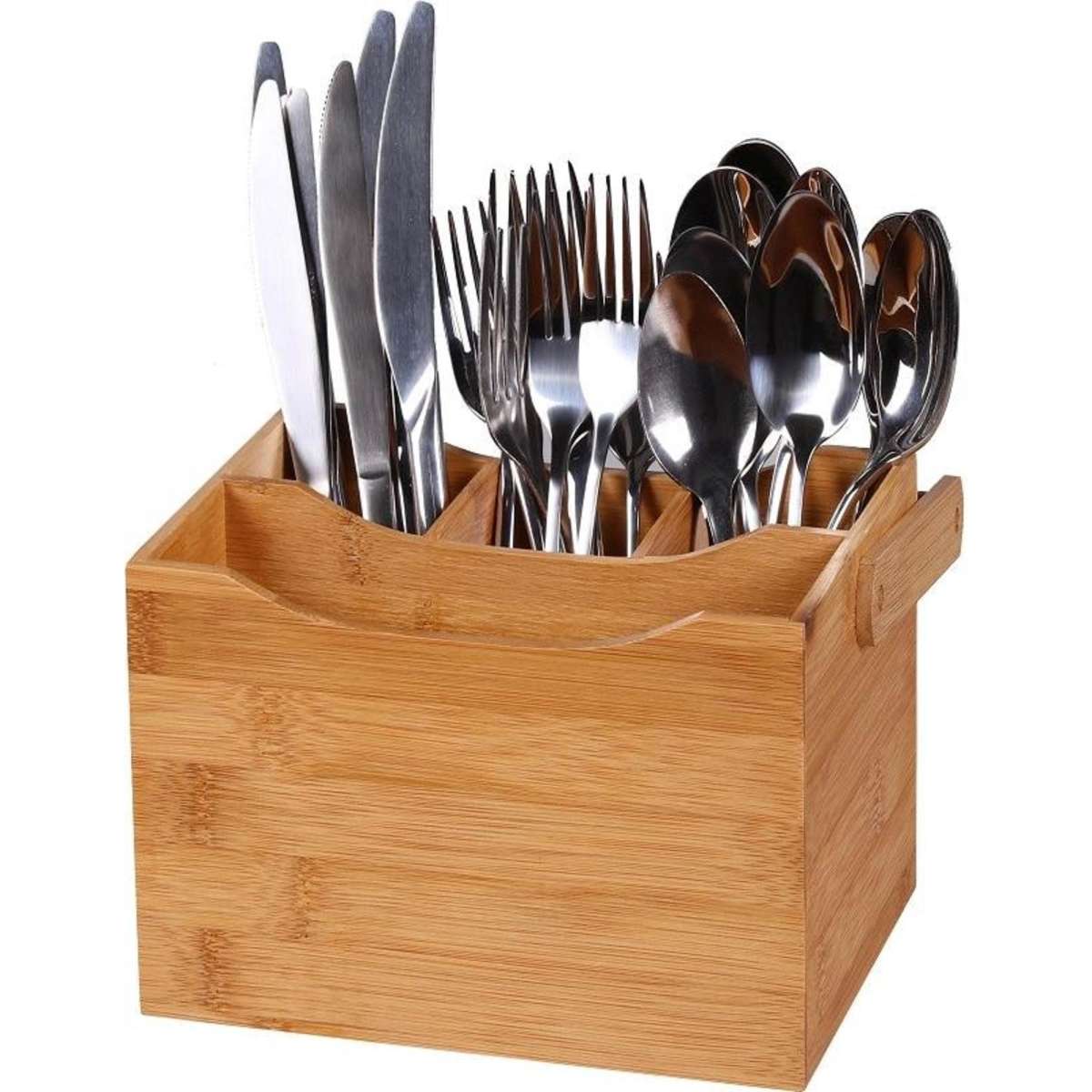 Sherwood Home Bamboo Cutlery Caddy Natural Brown Holds Knife/Fork