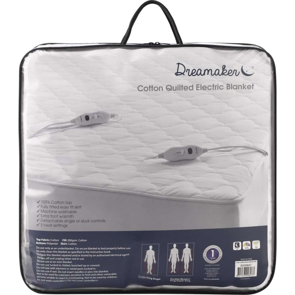 Dreamaker Cotton Quilt Electric Blanket White Single Bed Woolworths