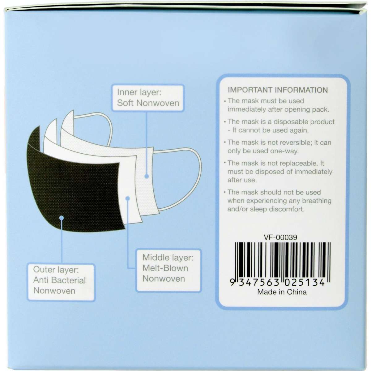 Virafree 3 Layer Disposable Protective Children Face Mask Black 2000pcs