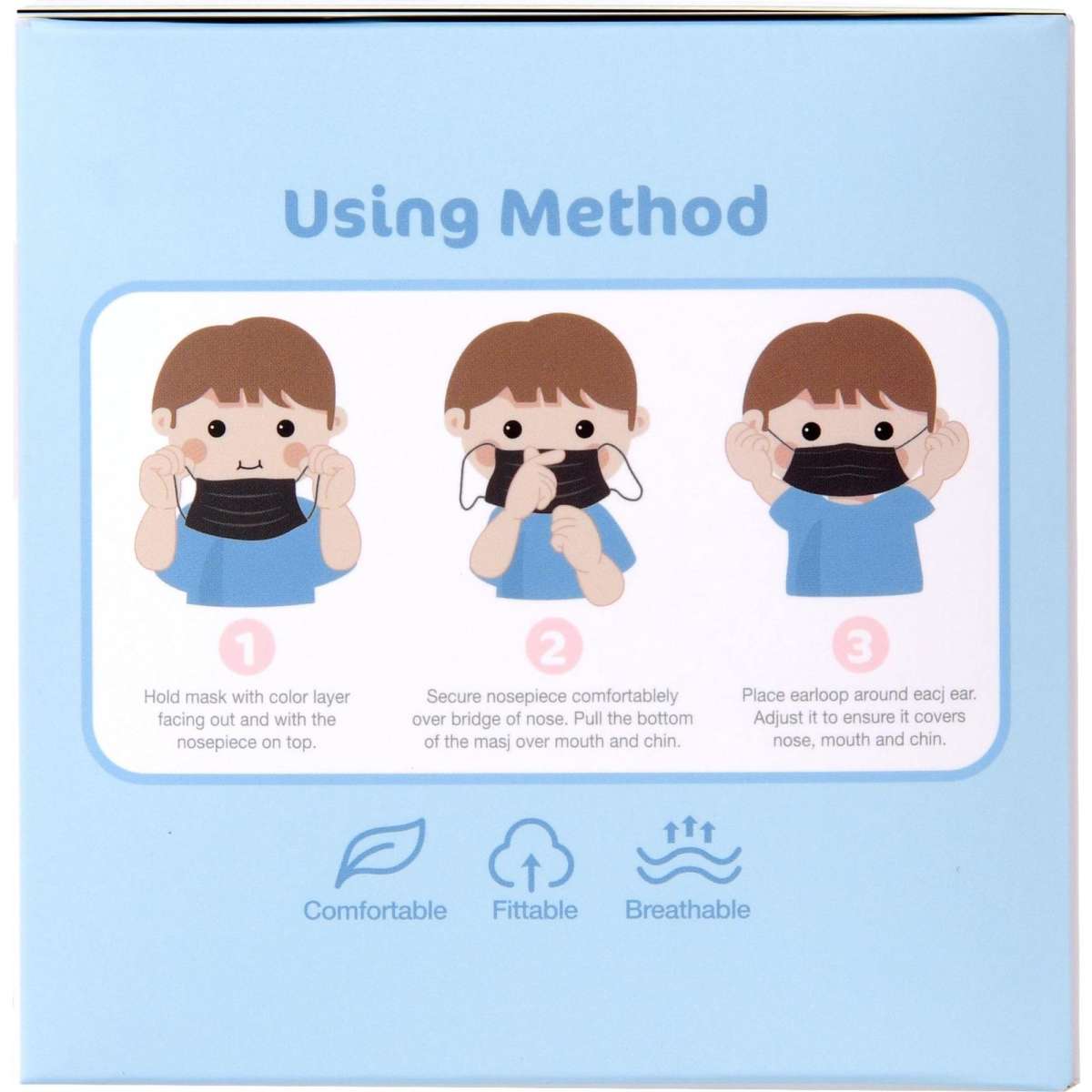 Virafree 3 Layer Disposable Protective Children Face Mask Black 2000pcs (40 Boxes) Woolworths