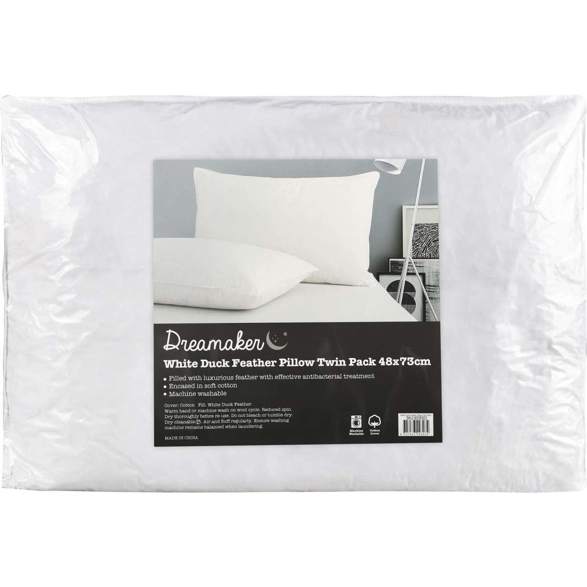 Dreamaker White Duck Feather Pillow 48 x 73cm (2 Pack) Woolworths
