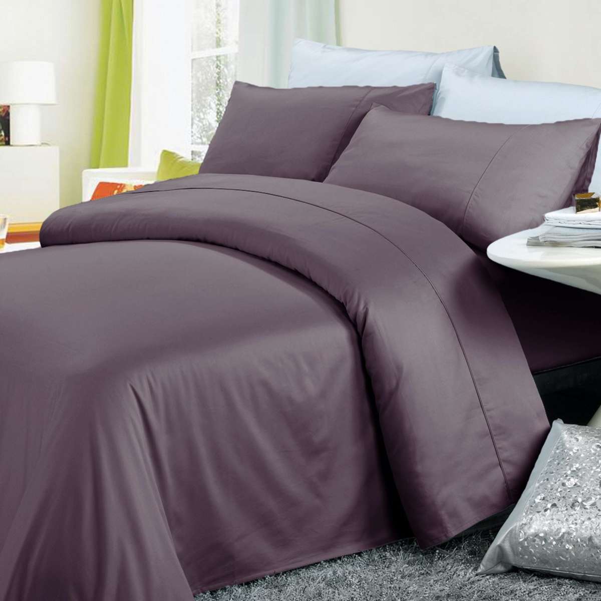 Envy 1500TC Egyptian Cotton Sateen Sheet Set Queen Grape Woolworths