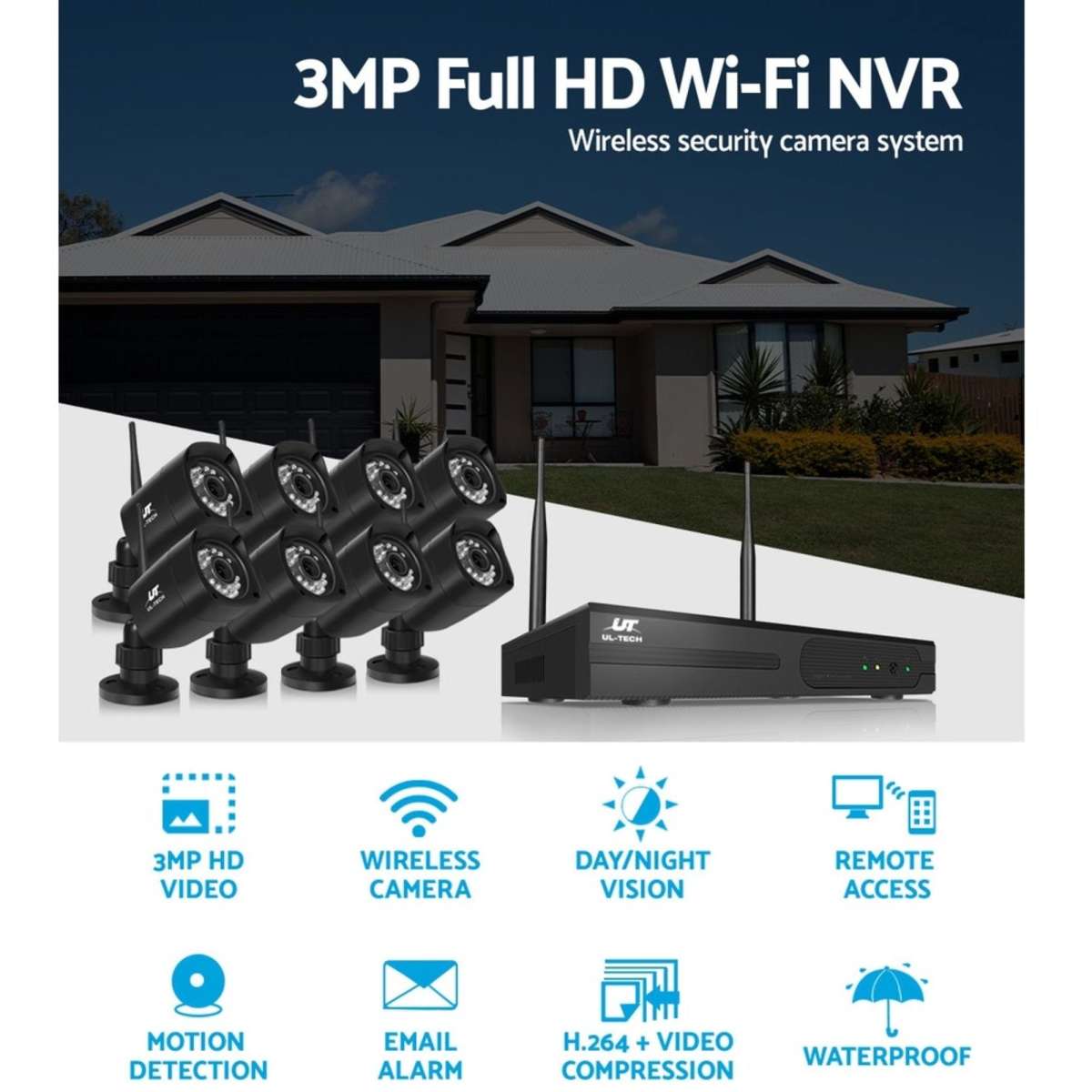 ULtech CCTV Wireless Home Security System WIFI 8CH 8 Cameras Woolworths