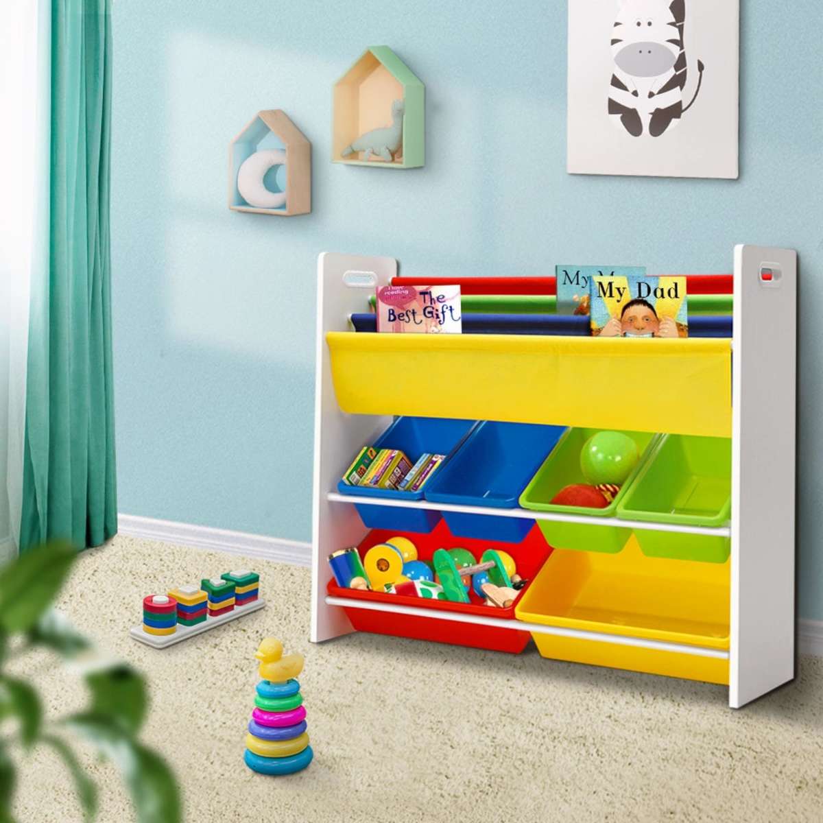 Keezi Kids Bookcase Childrens Bookshelf Toy Storage Organizer 3Tier