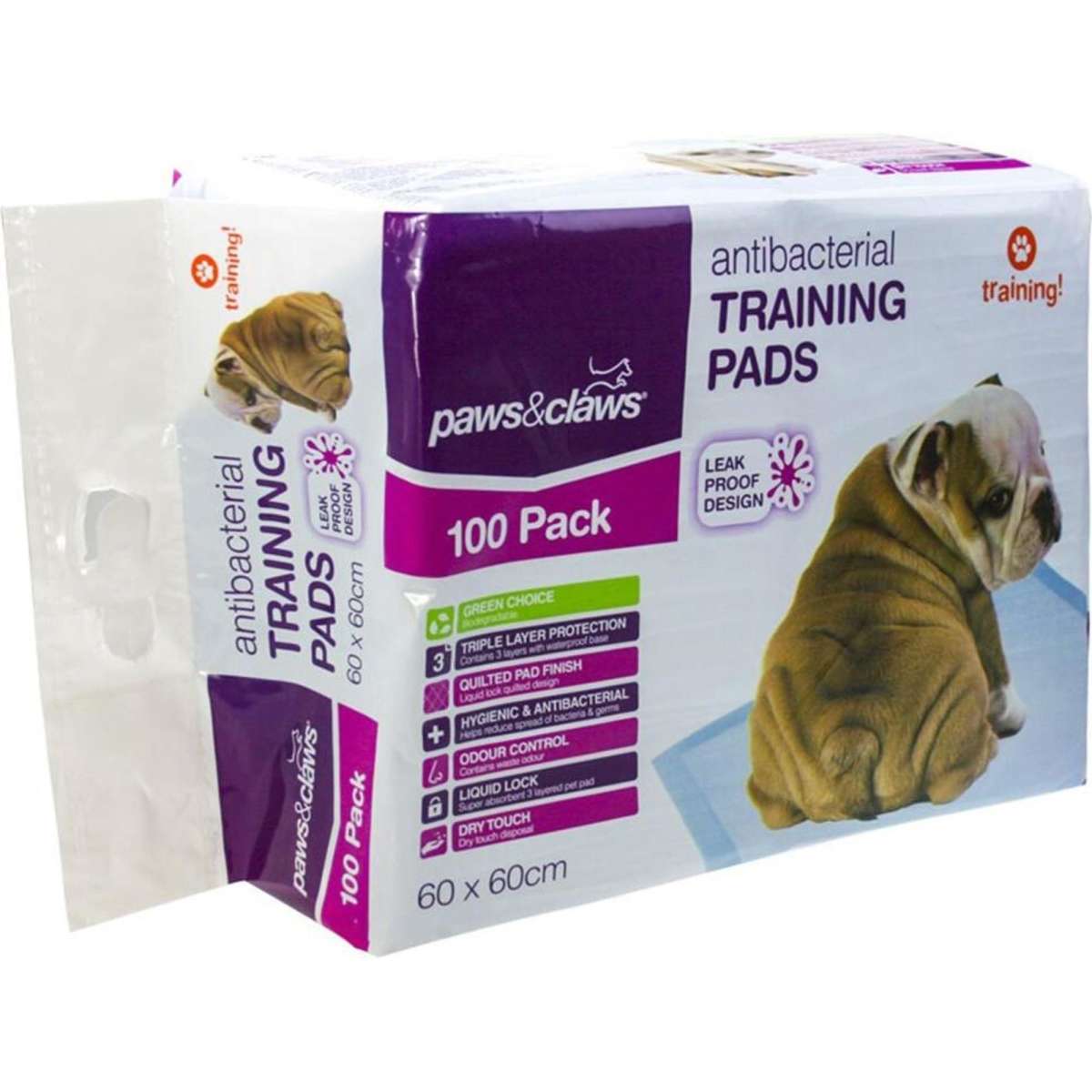 Paws And Claws Antibacterial Training Pads 60x60cm 200PK Woolworths