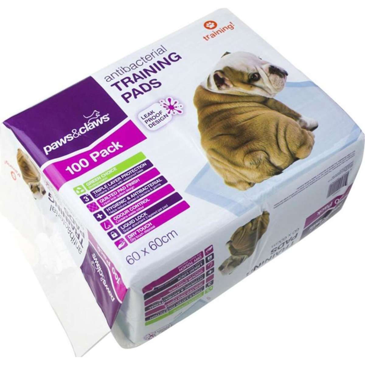 Paws And Claws Antibacterial Training Pads 60x60cm 200PK Woolworths
