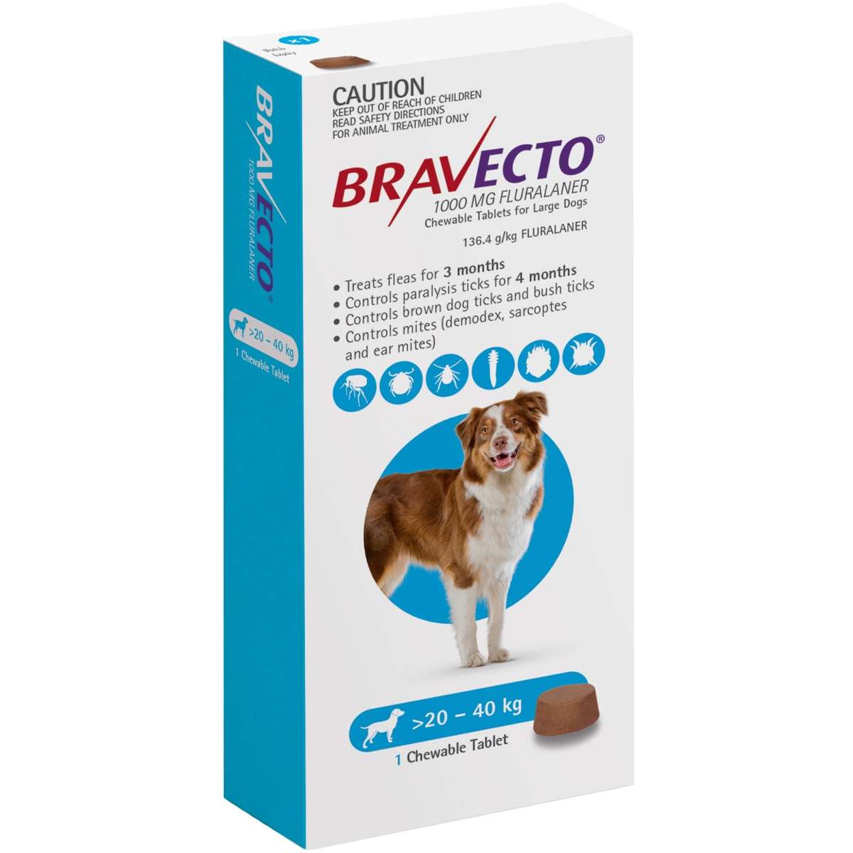 Bravecto Chew for Large Dogs (Blue) 20-40kg 1 chew | Woolworths