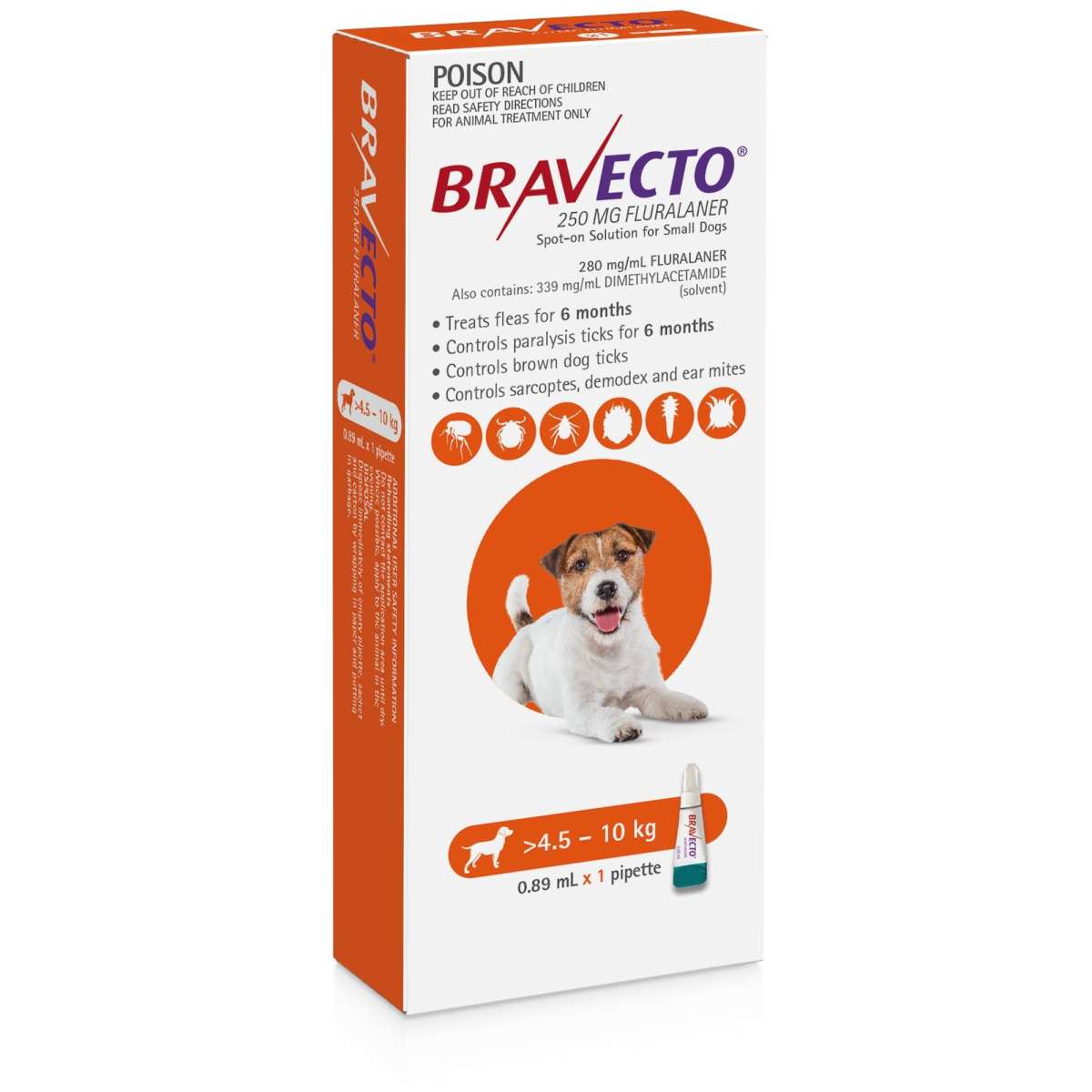 Bravecto Spot-on for Small Dogs (Orange) 4.5-10kg 1 pipette | Woolworths