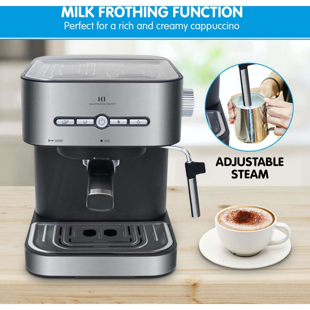 Hauffmann Davis Espresso Coffee Machine Automatic Italian Pump Frother