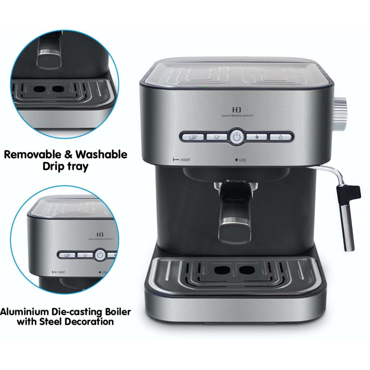 Hauffmann Davis Espresso Coffee Machine Automatic Italian Pump Frother