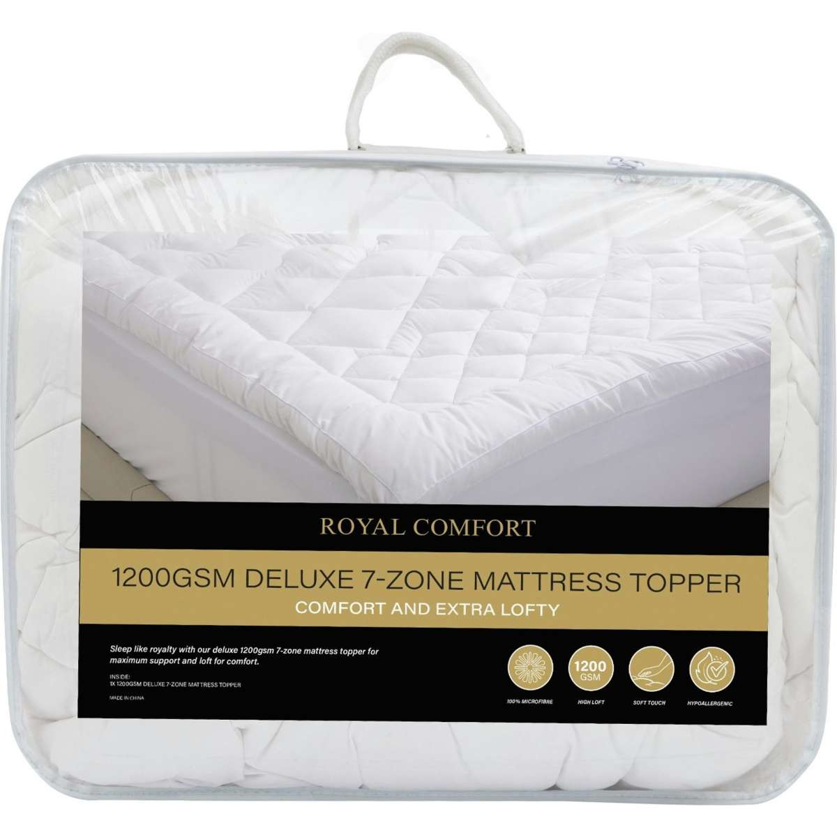 Royal Comfort 1200GSM 7Zone Mattress Topper Double White Woolworths