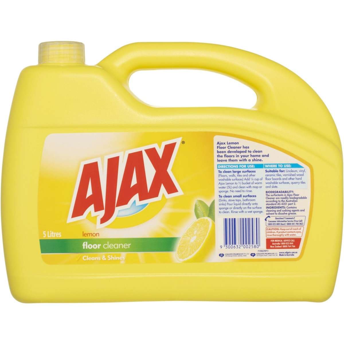Ajax Multi Surface Floor Cleaner, 5L Value Refill Pack, Lemon Citrus