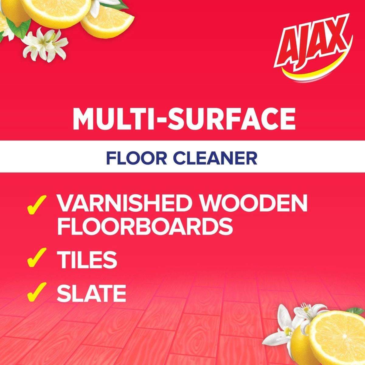 Ajax Multi Surface Floor Cleaner, 5L Value Refill Pack, Lemon Citrus, Floorboard Safe Woolworths