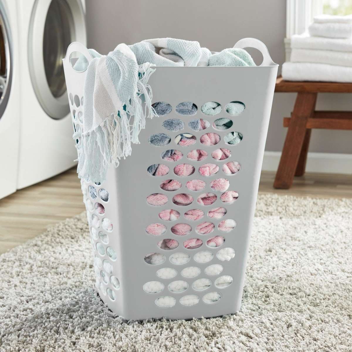 House & Home Flexi Laundry Basket 70L Light Grey Woolworths