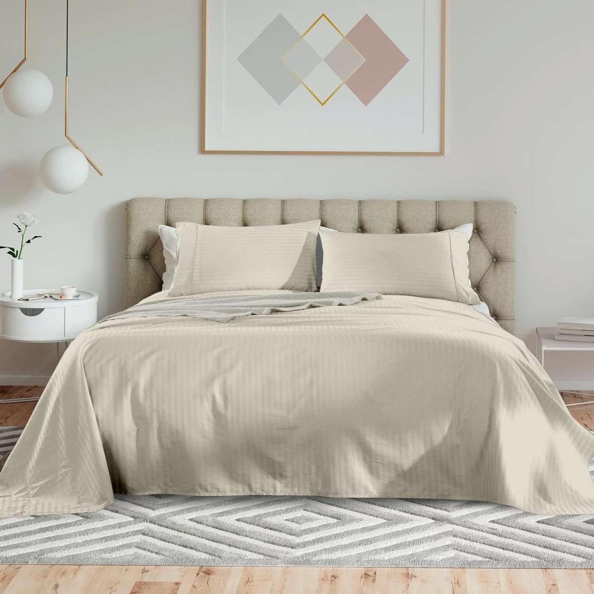 Royal Comfort 1200TC Sheet Set Stripe Double Sand Woolworths
