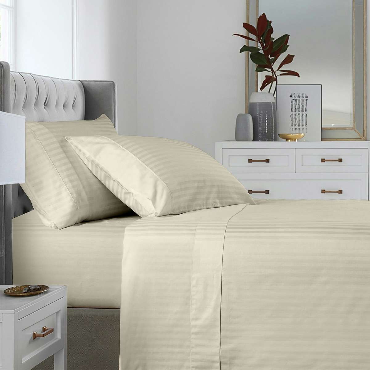 Royal Comfort 1200TC Sheet Set Stripe || Queen ||Sand | Woolworths