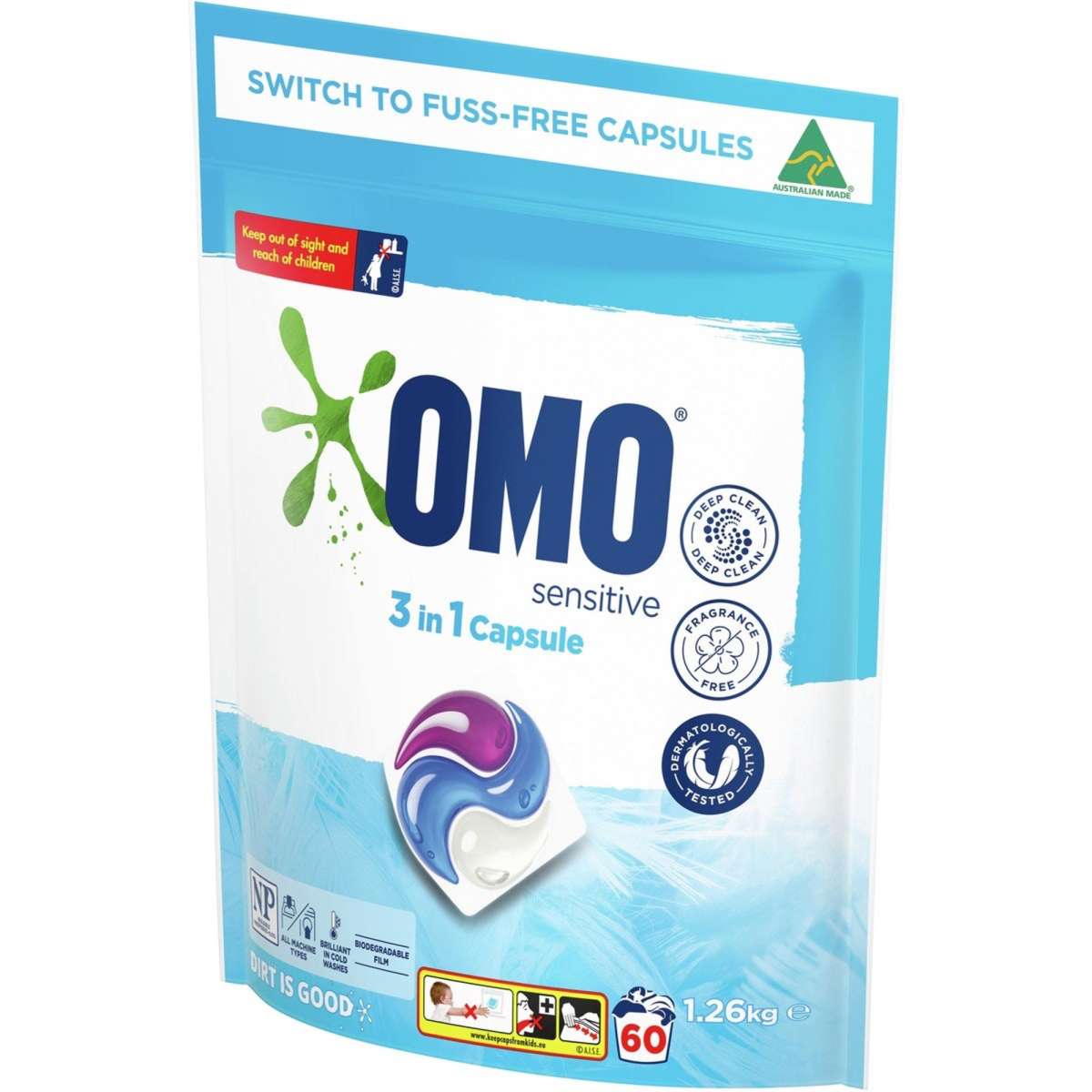 Omo 3-in-1 Laundry Capsules Sensitive 2.52kg 60 Pack | Woolworths