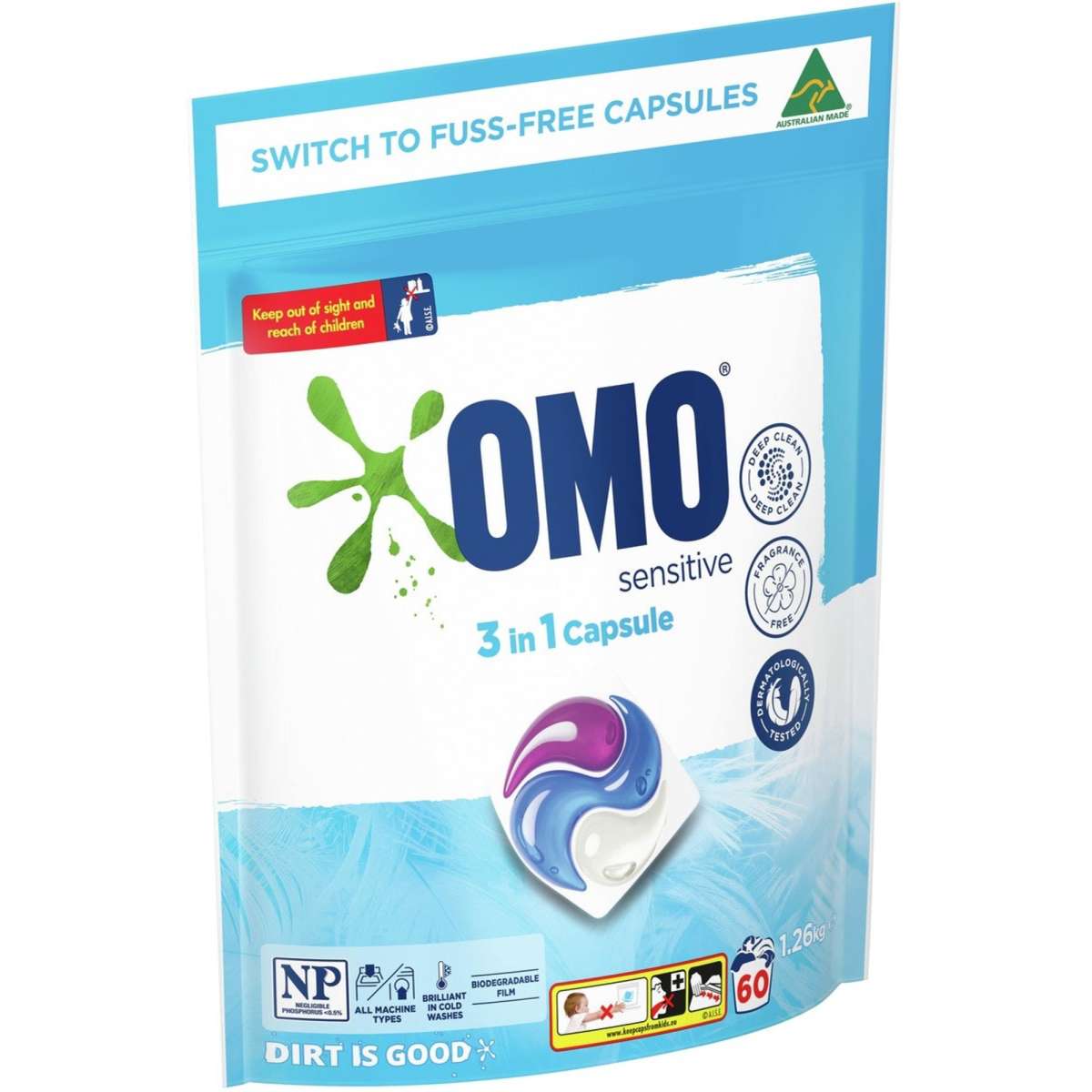 Omo 3in1 Laundry Capsules Sensitive 2.52kg 60 Pack Woolworths
