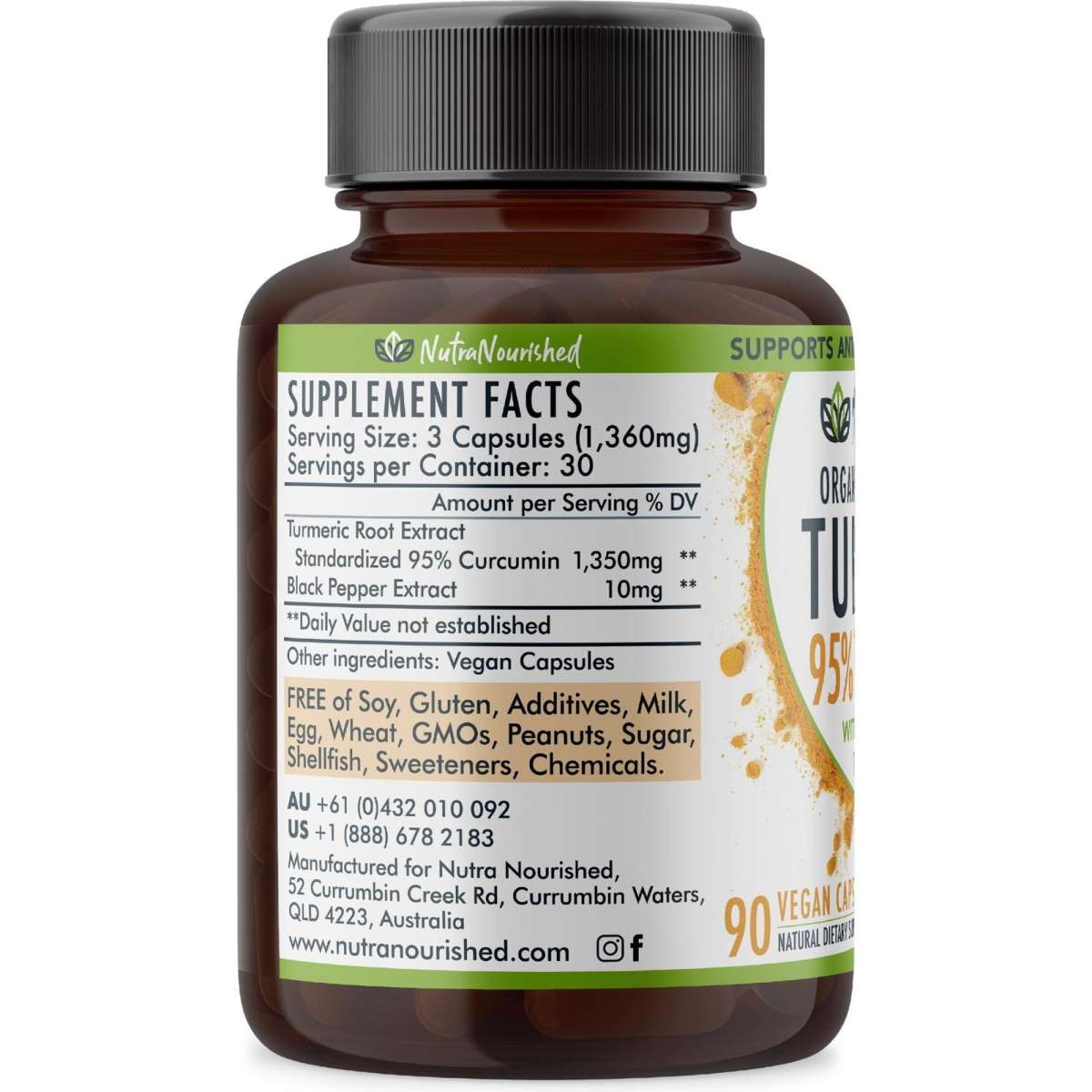 Nutra Nourished Organic Turmeric Extract 95 Curcumin with Black Pepper