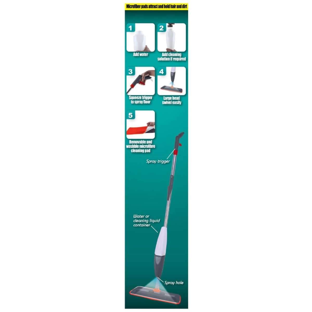 Panache Spray Mop w/ Cleaning Pad 128cm Woolworths