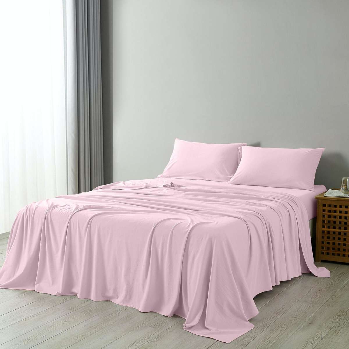 Royal Comfort Jersey Cotton Sheet Set King Pink Marle Woolworths