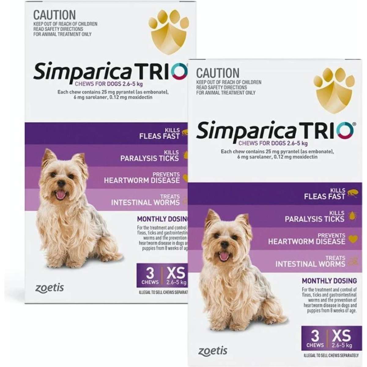 Simparica Trio Chews For Extra Small Dog 2 6 5kg Purple 2x3 Pack   1073955682 