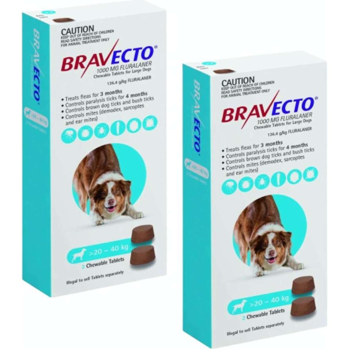 Bravecto Chew for Large Dogs (Blue) 20-40kg 2x2 chews | Woolworths