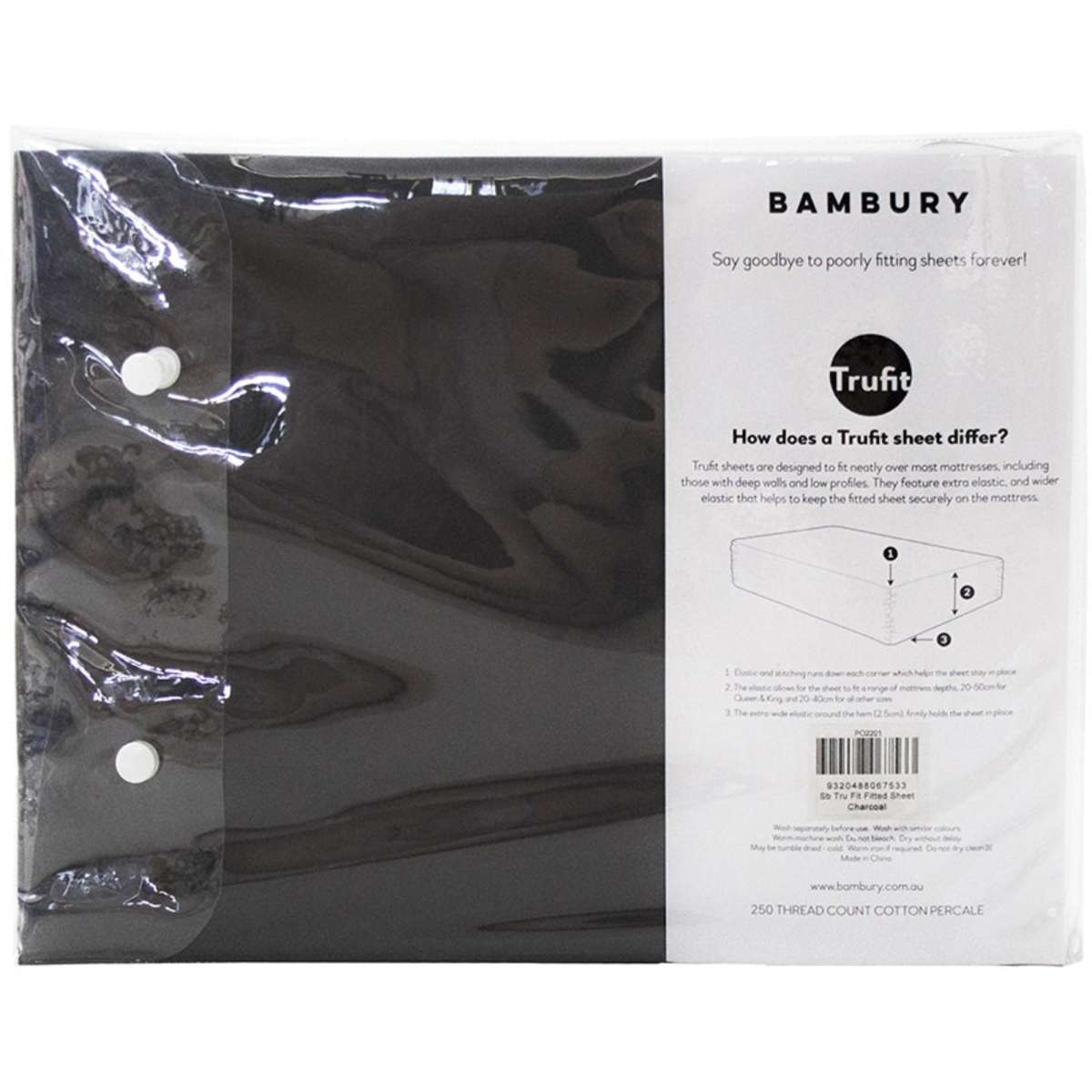 Bambury King Tru Fit Fitted Sheet Charcoal Woolworths