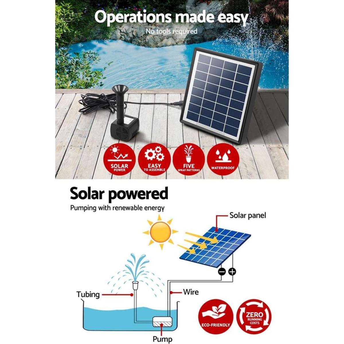 Gardeon Solar Powered Pond Pump Submersible Fountains Ouotdoor Pool ...