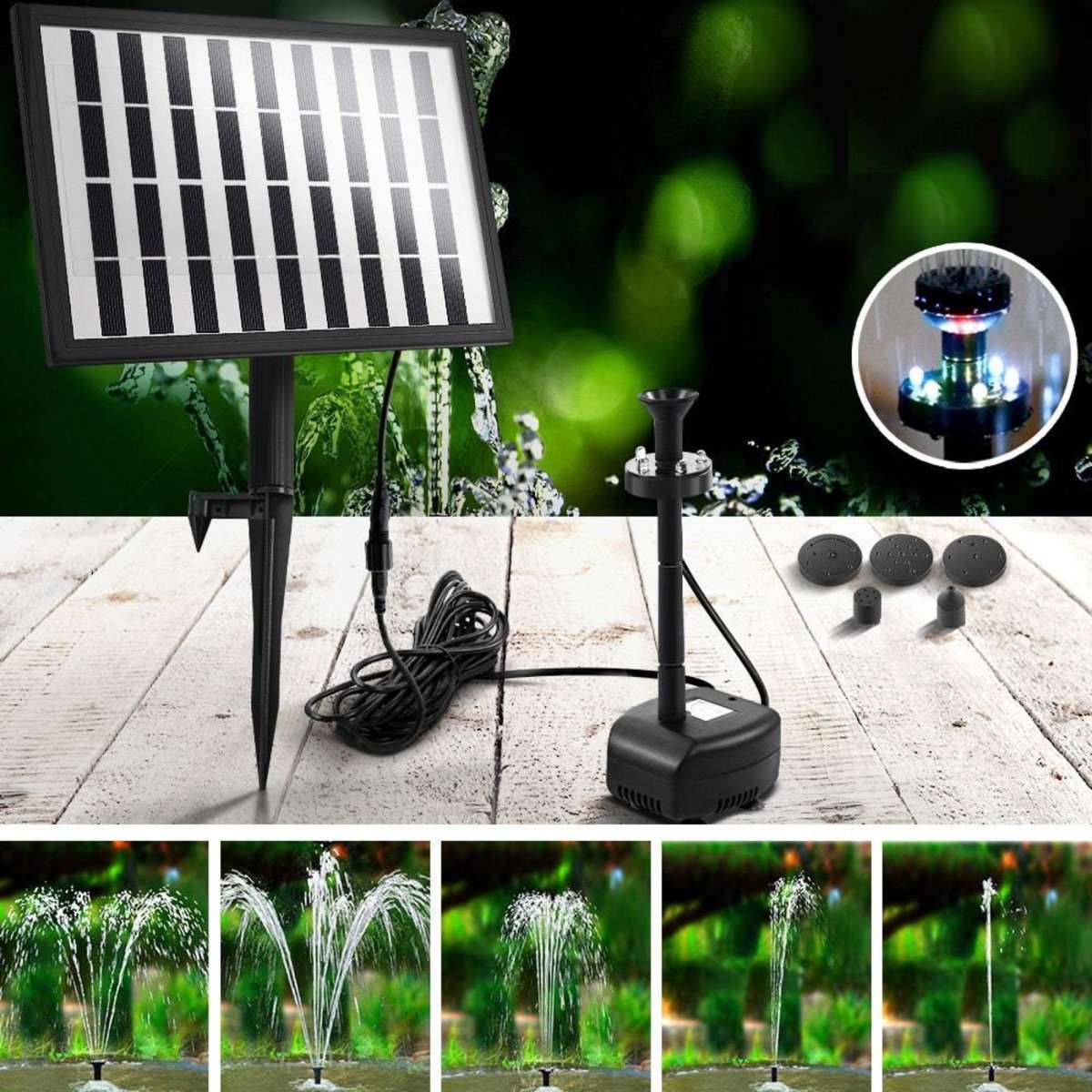 Gardeon Solar Pond Pump With Battery LED Lights 4 FT | Woolworths