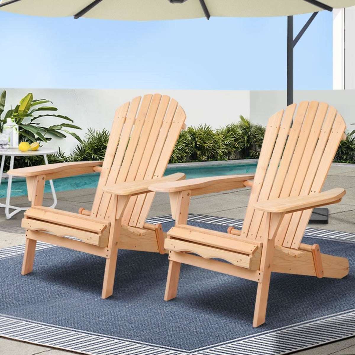 Gardeon Patio Furniture Outdoor Chairs Beach Chair Wooden Adirondack Recliner Garden Lounge 2PC
