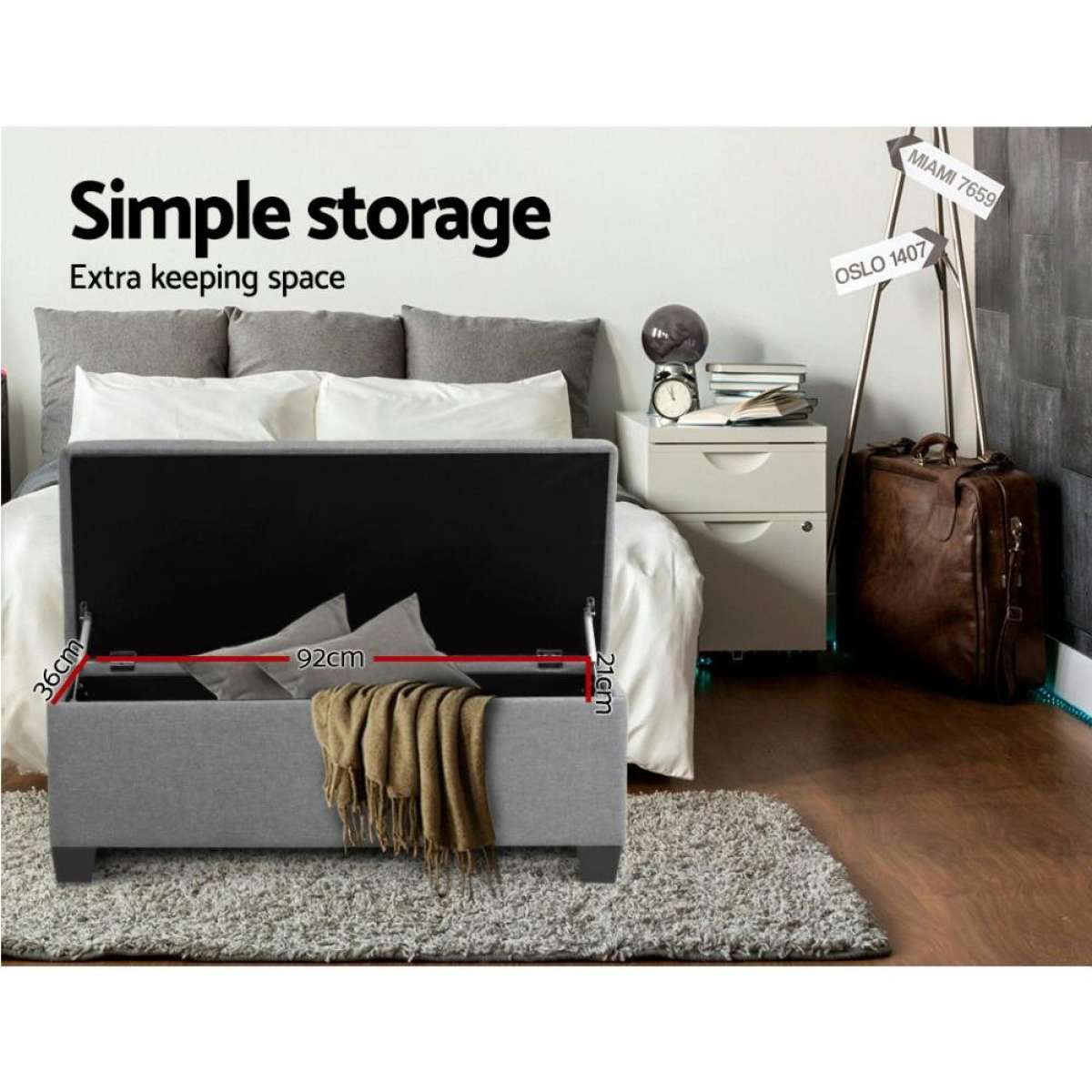 Artiss Storage Ottoman Blanket Box 97cm Linen Light Grey Woolworths