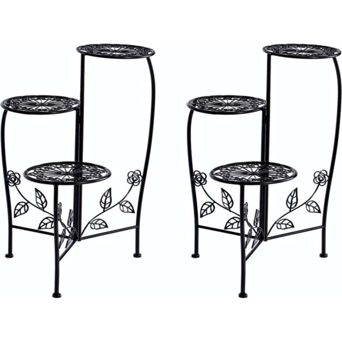 Levede 2X Wrought Iron Outdoor Indoor Flower Pots Plant Stand Garden Metal Corner Shelf Woolworths