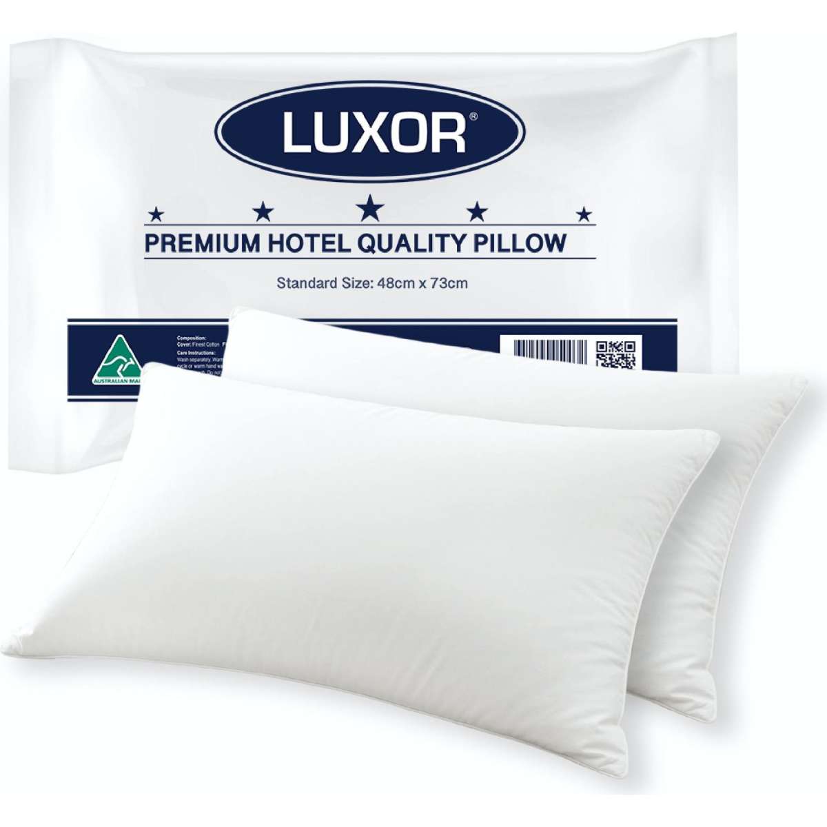 Luxor Australian Made Hotel Quality Pillow Standard Size Twin Pack