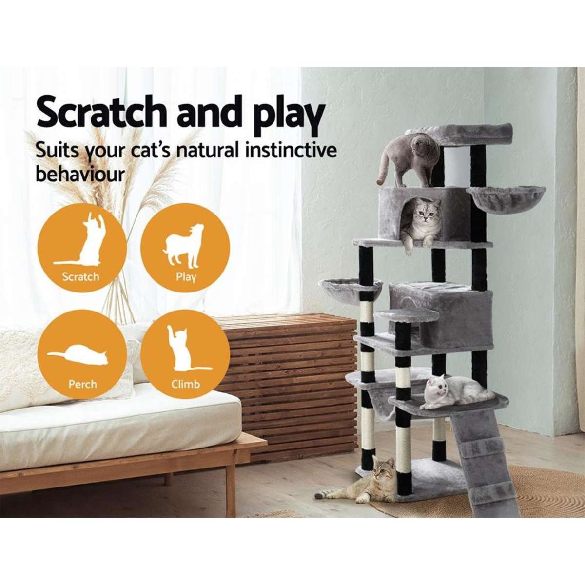 i.Pet Cat Tree 161cm Tower Scratching Post Scratcher Wood Condo House